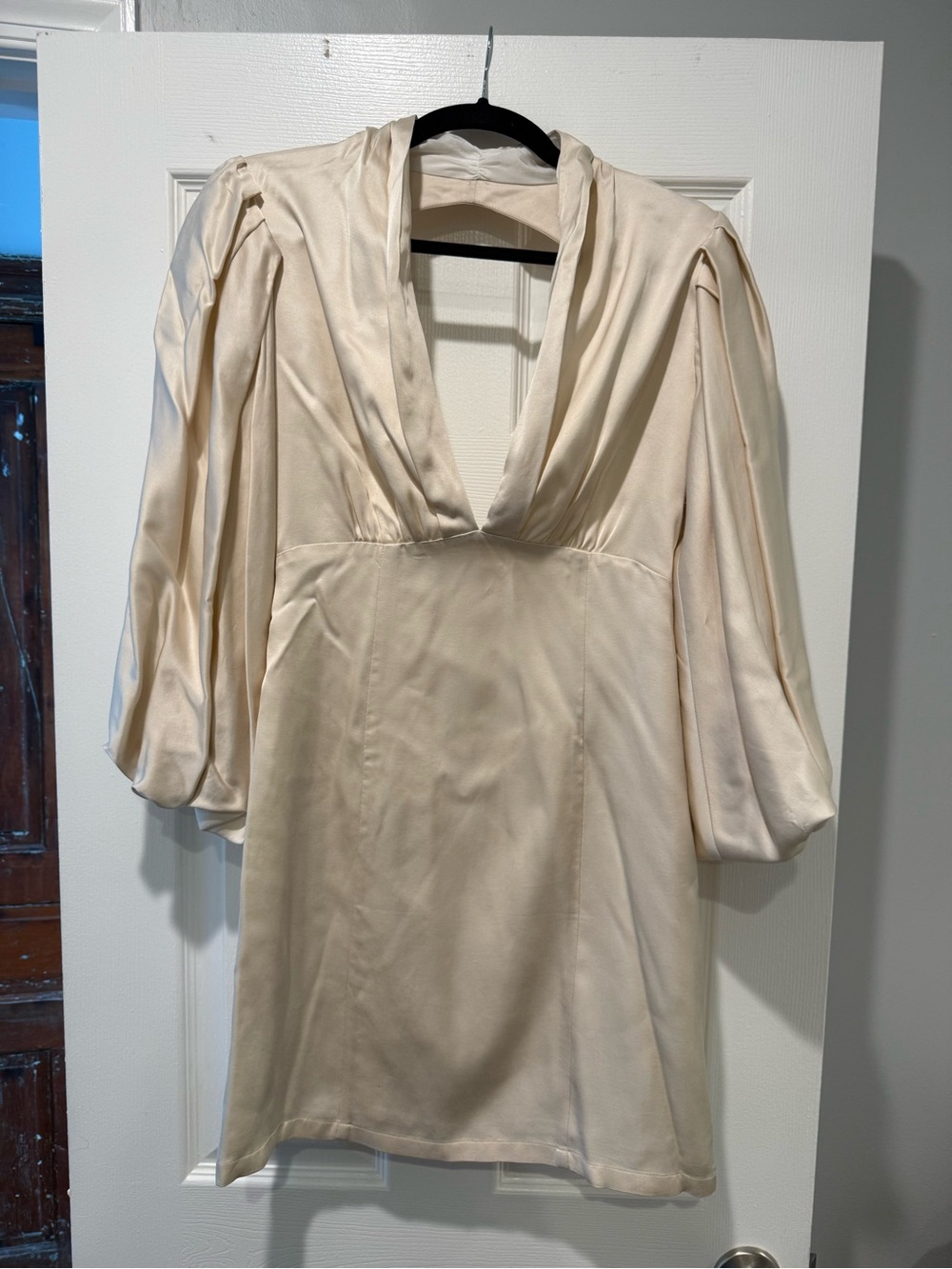 Ivory Satin V-Neck Mini Dress